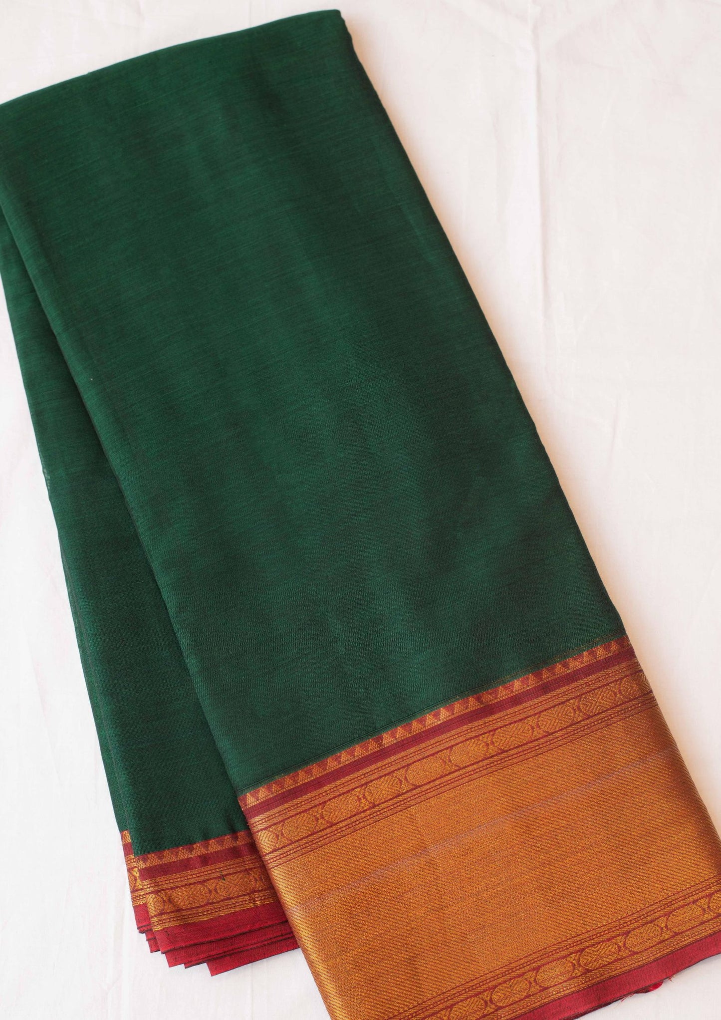 Saree - Narayanpet Green Cotton Saree with Golden Zari Border