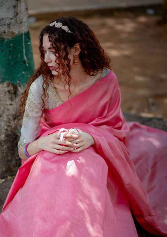 Saree - Pure Silk light weight Kanchi Saree in Pink Colour