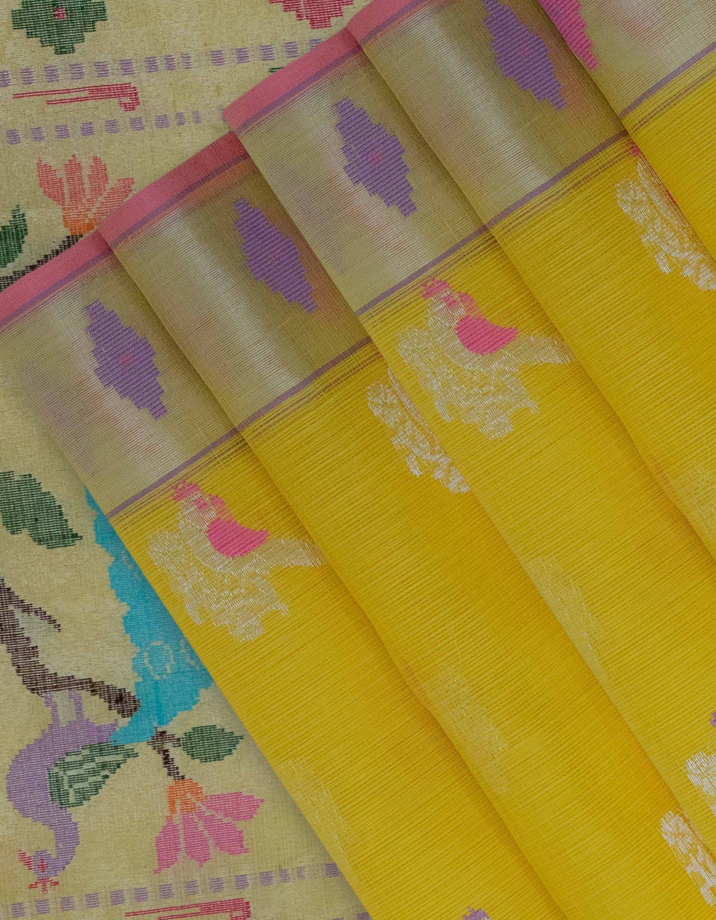 Yellow Handloom Pure Zari Tissue Kota Saree