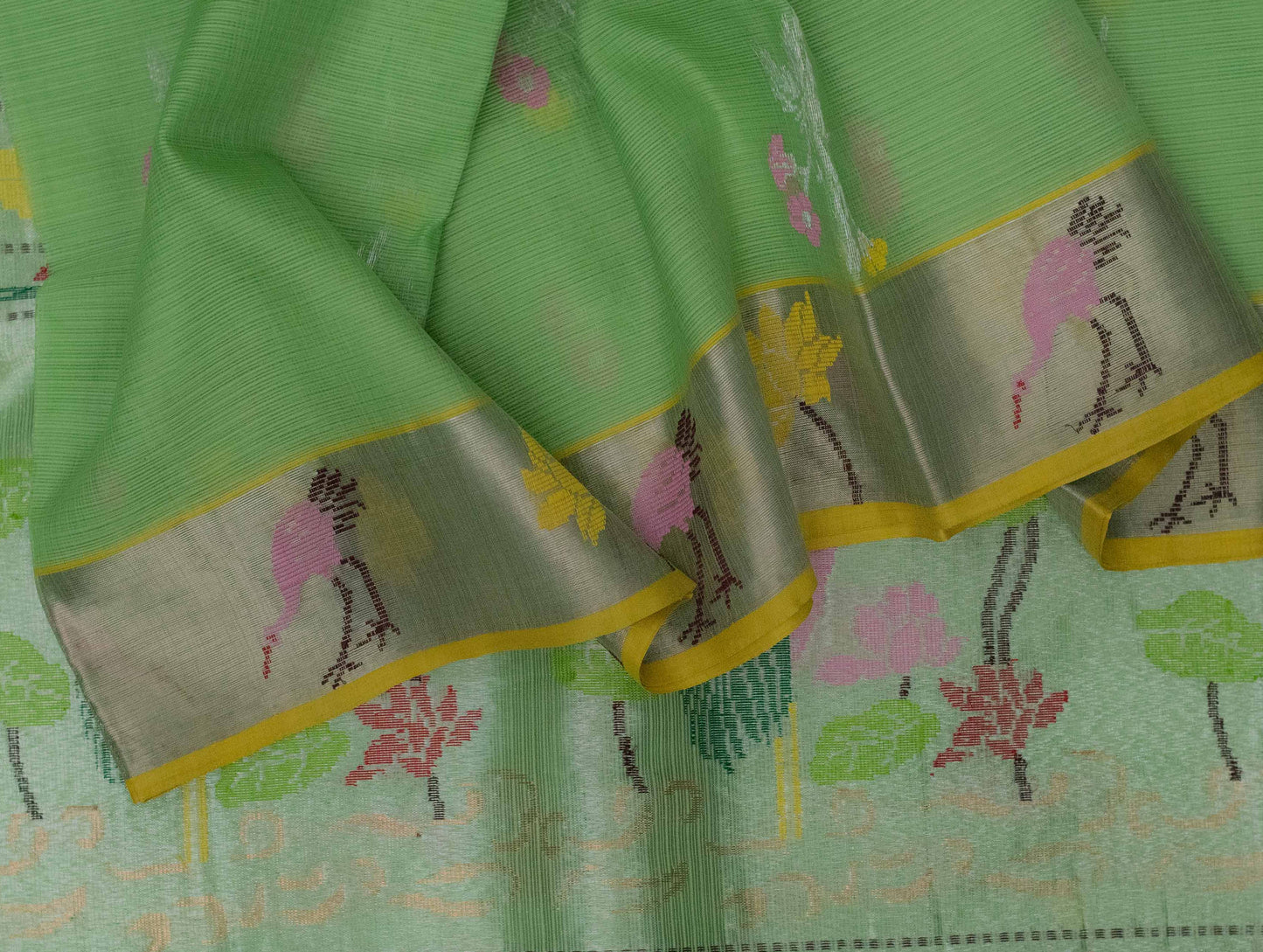 Parrot Green Pure Zari Tissue Kota Saree