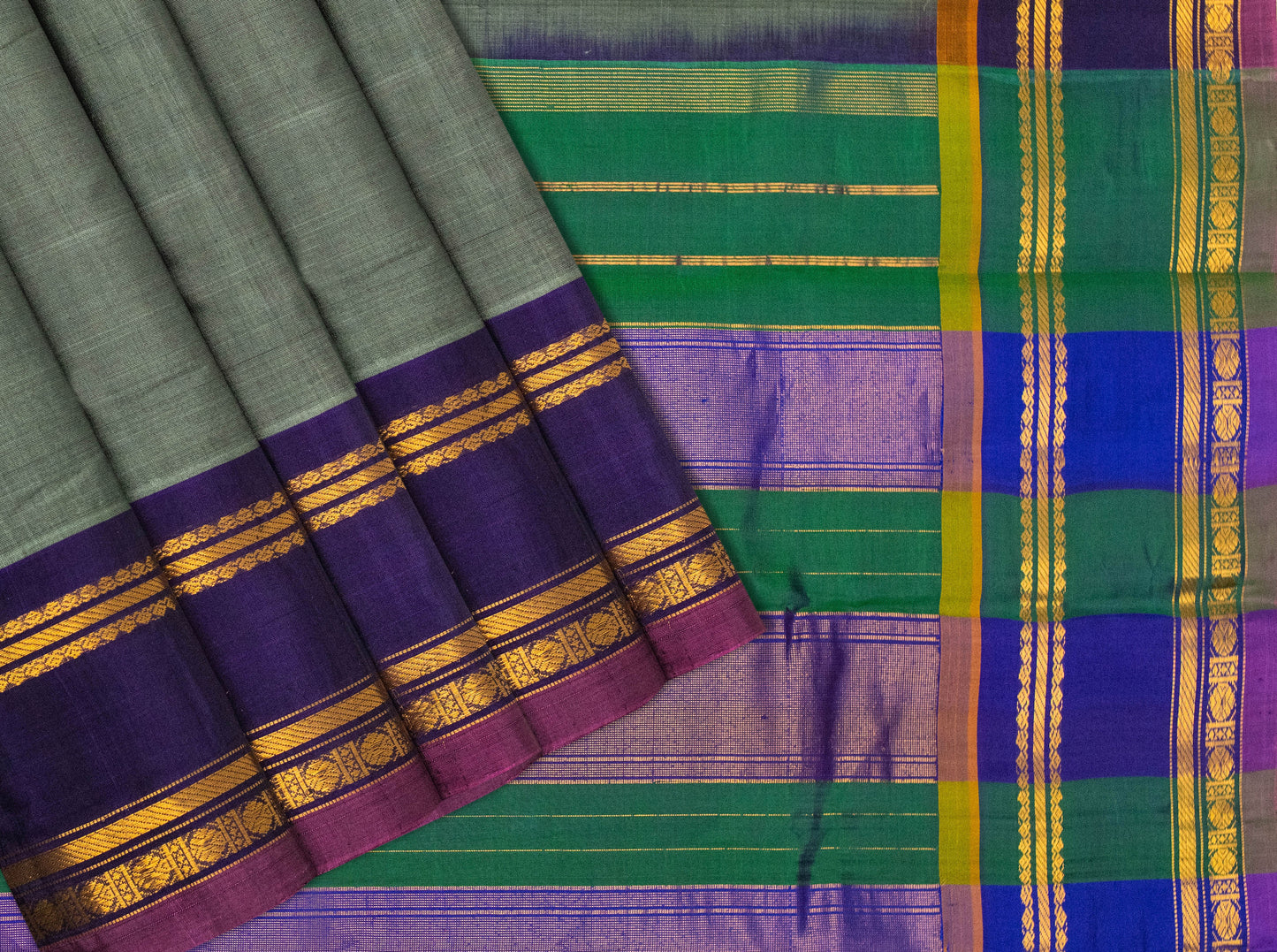Grey Handwoven Sico Gadwal saree