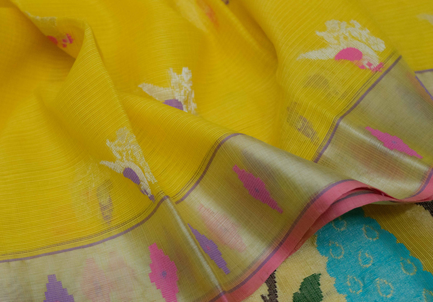 Yellow Handloom Pure Zari Tissue Kota Saree