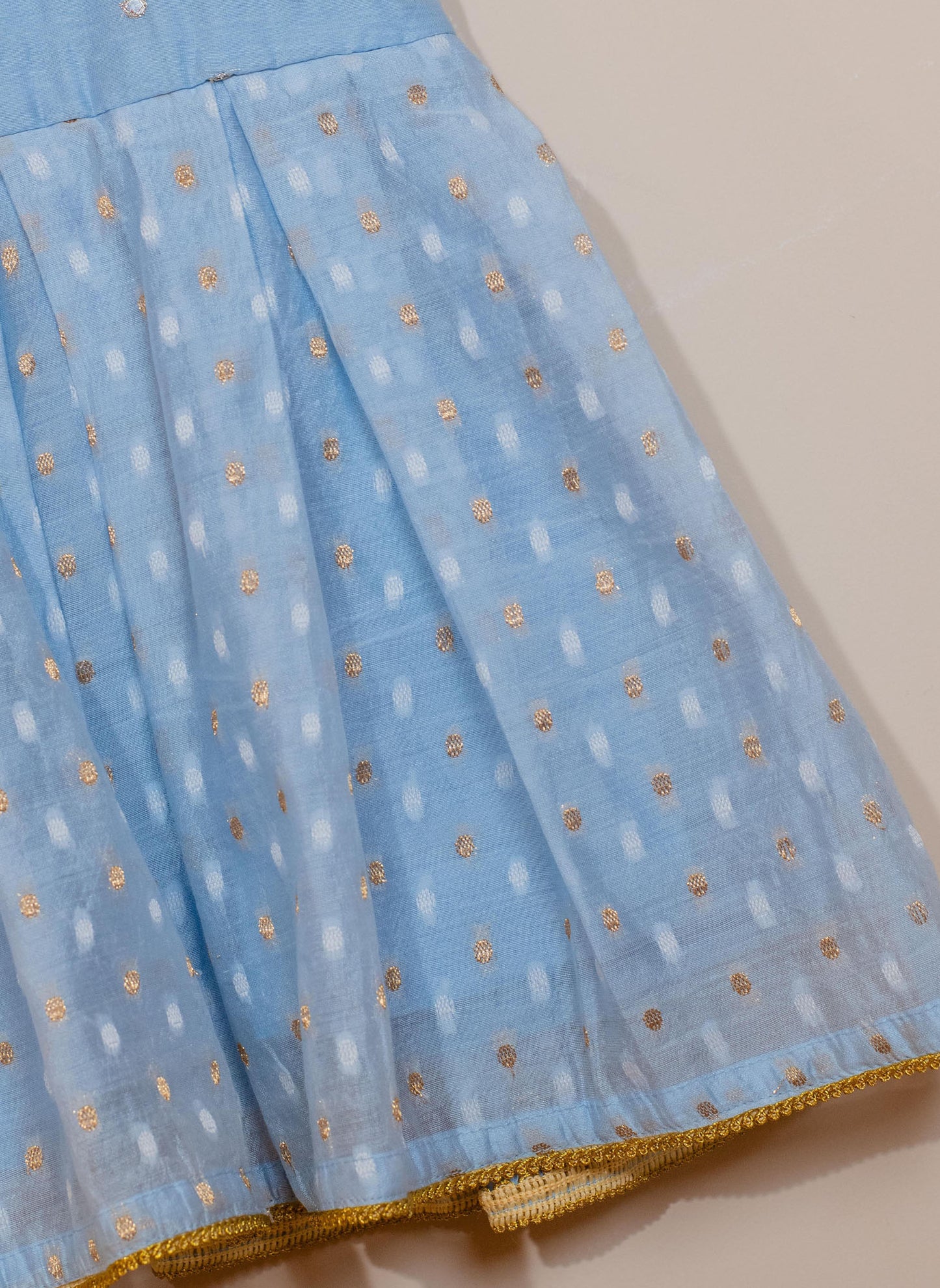 Sky Blue Chanderi Frock with Mirror Embroidery for kids