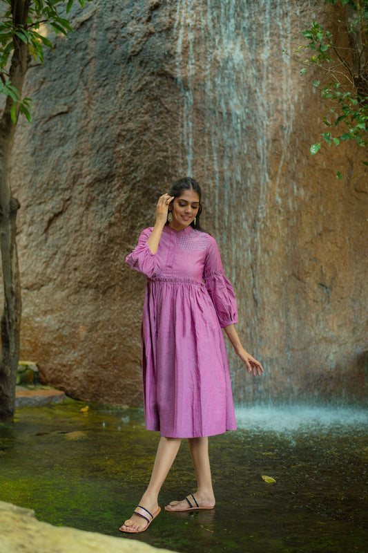 Pink Hand Embroidered Ikat Dress