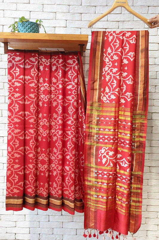 Handloom Ikat Red Silk Saree