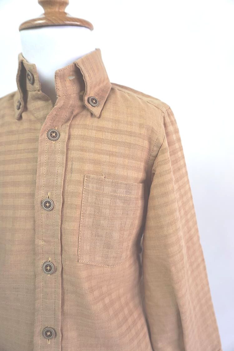 Handwoven Beige Khadi Boy's Shirt with Half White Ikat Shorts