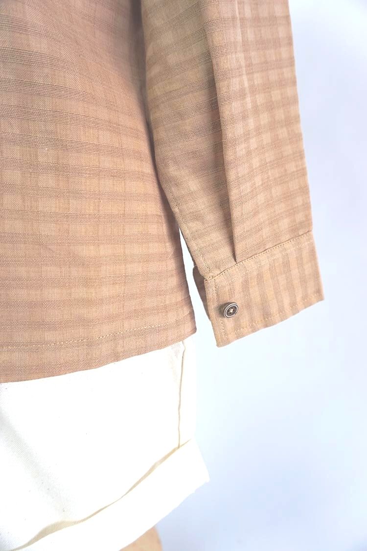 Handwoven Beige Khadi Boy's Shirt with Half White Ikat Shorts