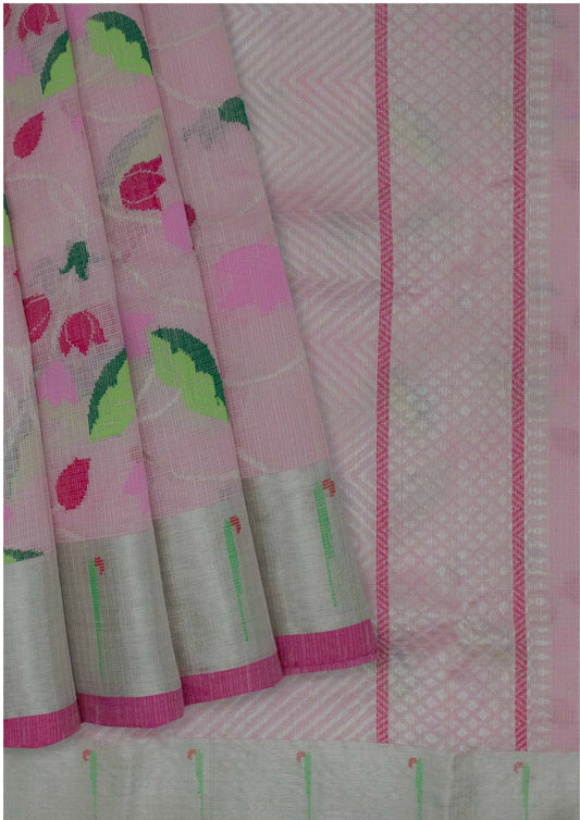 Light Pink Pure Zari Tissue Kota Saree