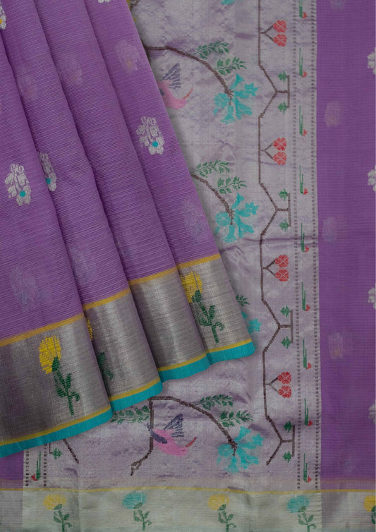 Lavender Pure Zari Tissue Kota Saree