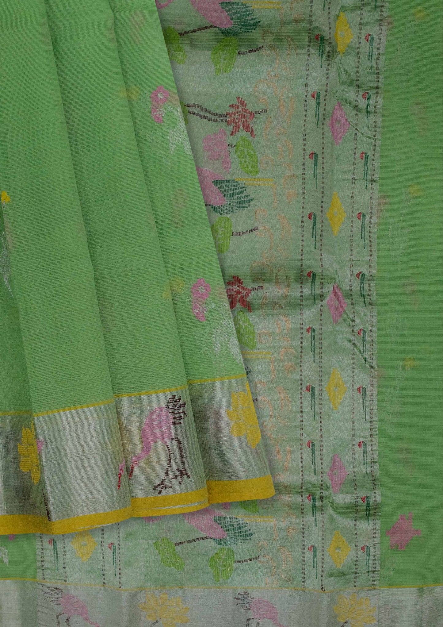 Parrot Green Pure Zari Tissue Kota Saree