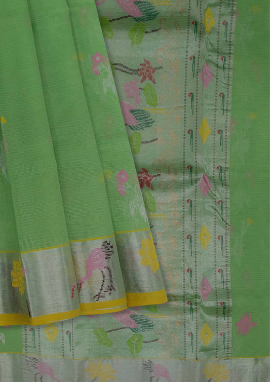 Parrot Green Pure Zari Tissue Kota Saree