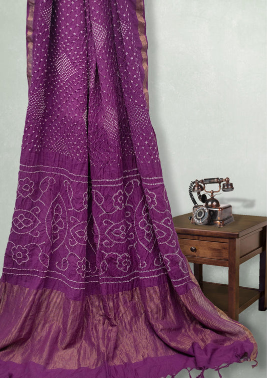 Pure Cotton Purple Bandhani Saree