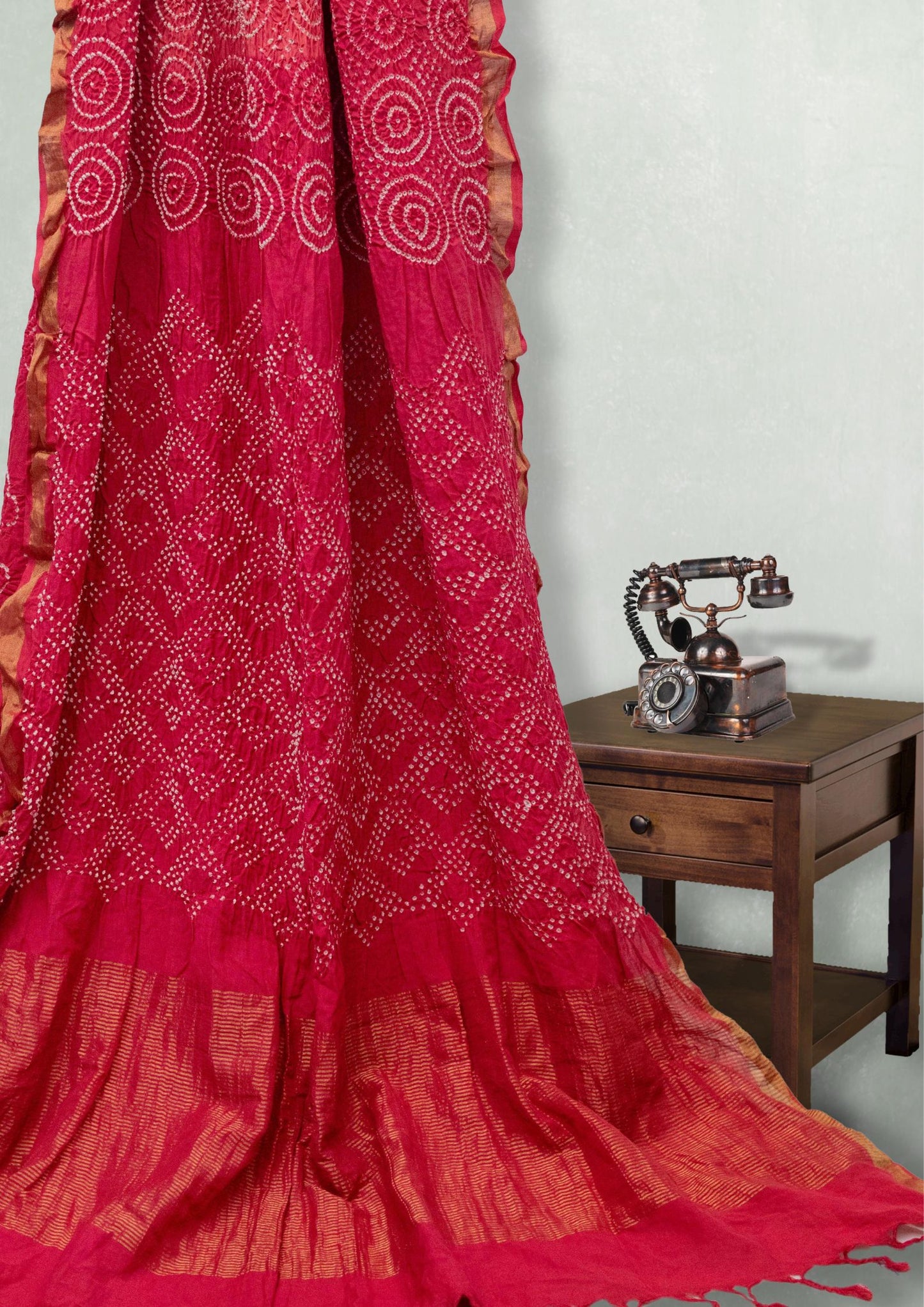 Pure Cotton Coral Bandhani Saree