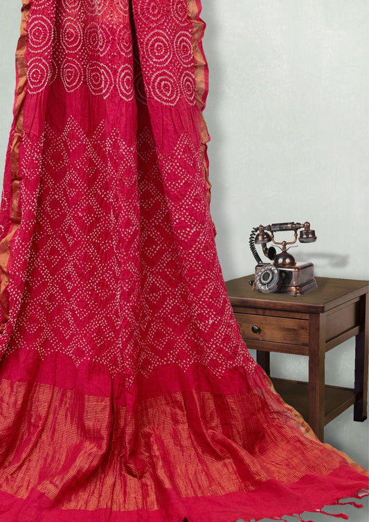 Pure Cotton Coral Bandhani Saree