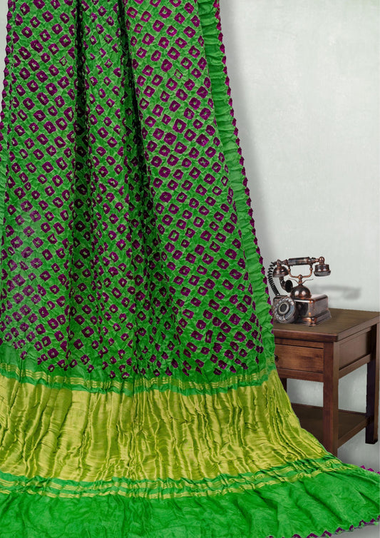 Pure Gajji Silk Green Bandhani Saree