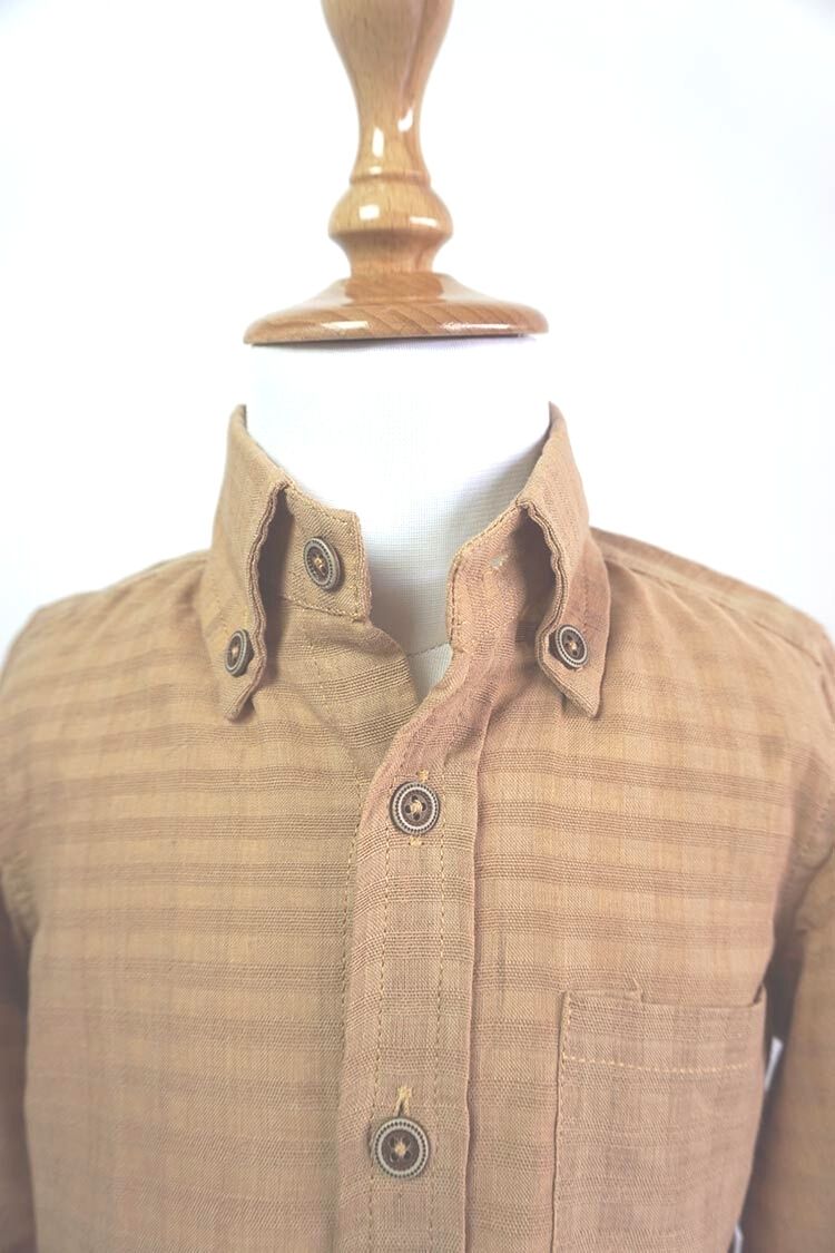 Handwoven Beige Khadi Boy's Shirt with Half White Ikat Shorts