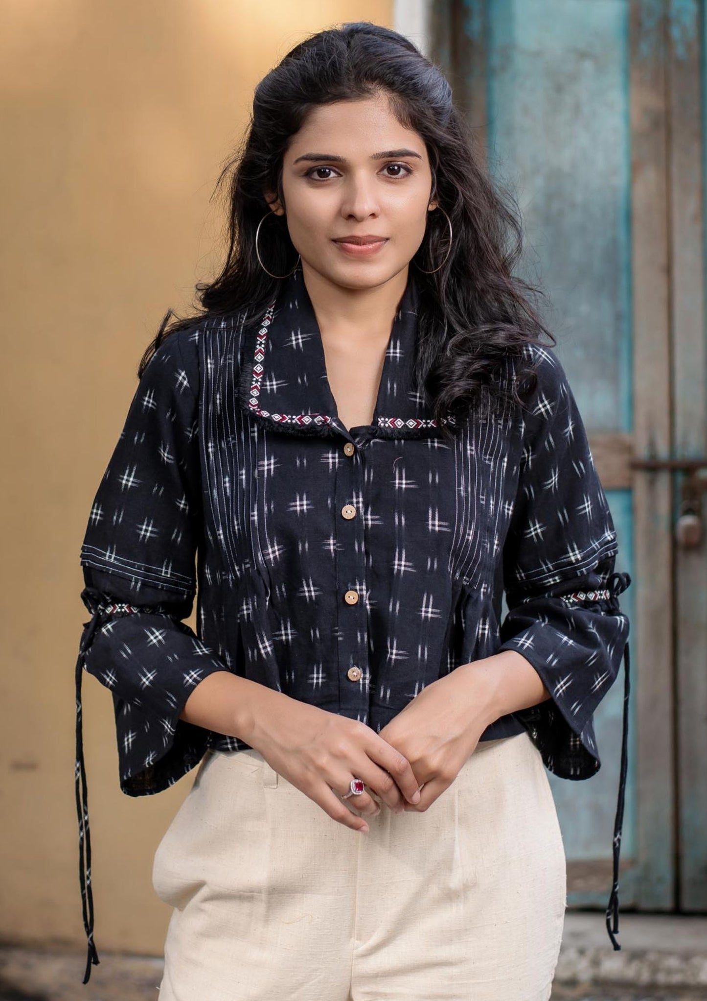 Handwoven Ikat Top in Black