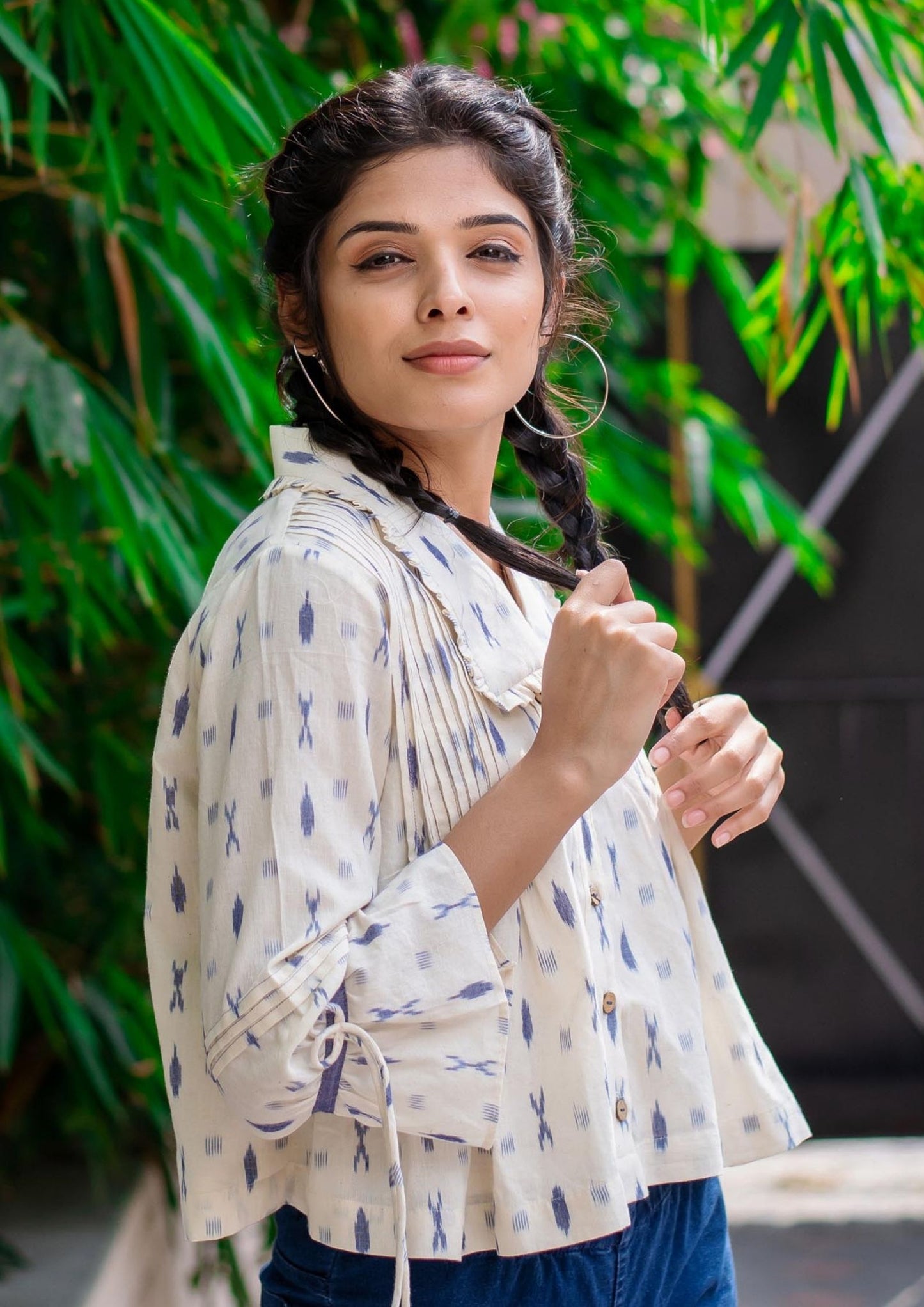 Hand Woven White Ikat Top