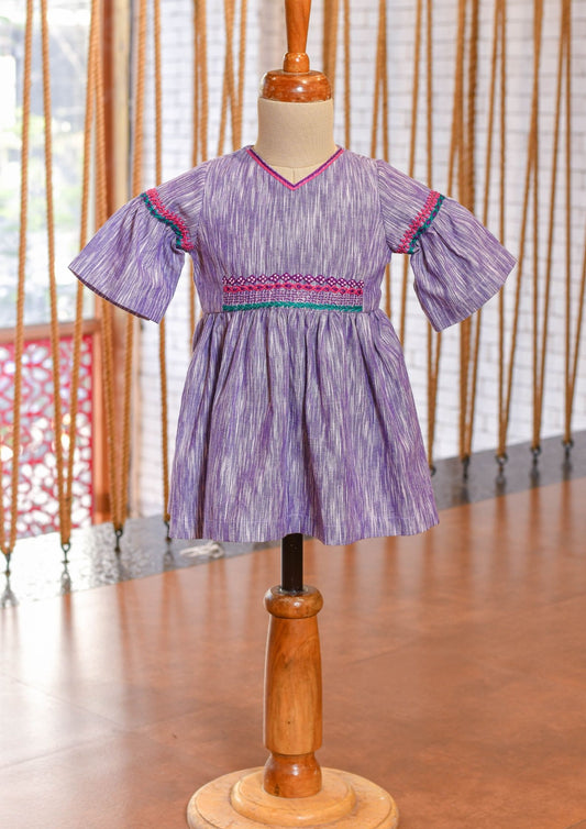 Kids girls - cotton lavender dress with hand embroidery