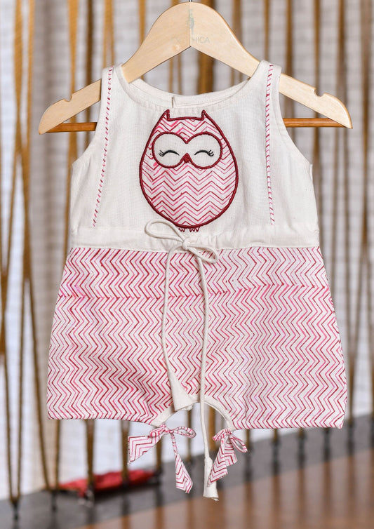 Kids girls - cotton one piece dress in pink and white