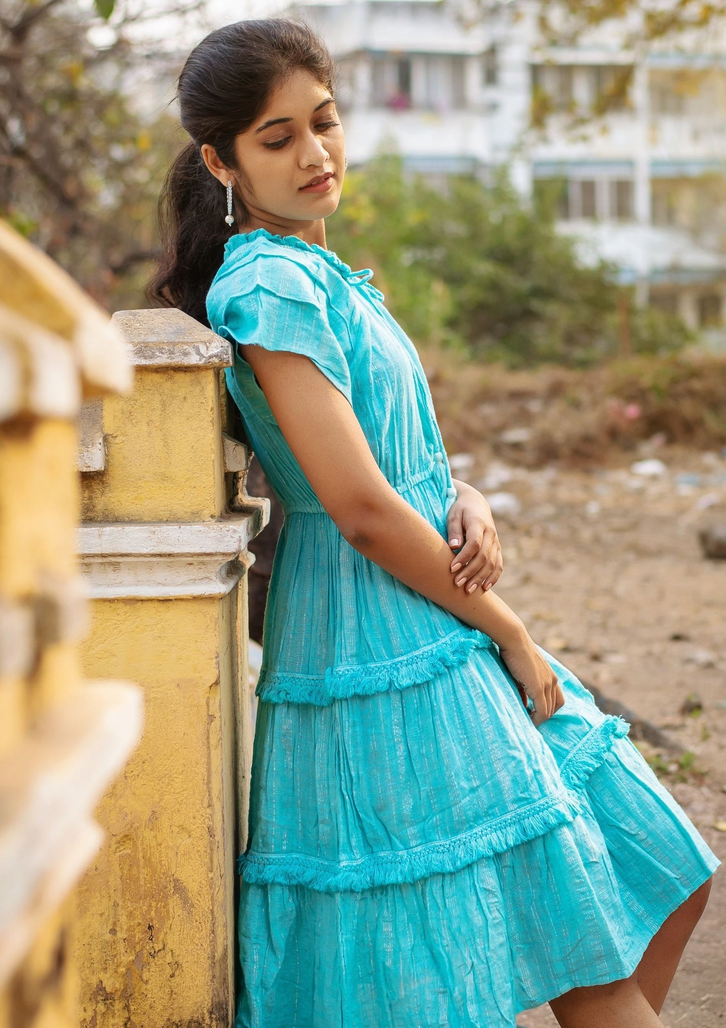 Sky Blue Tiered Dress