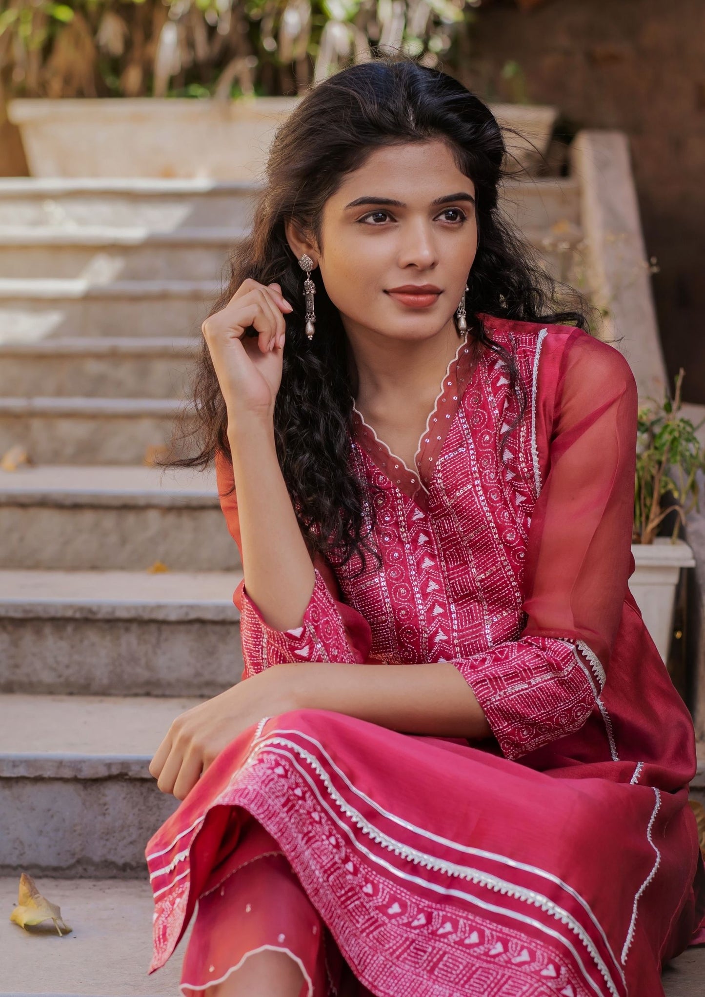 Handwoven Chanderi Kurta with Bottom in Burgundy