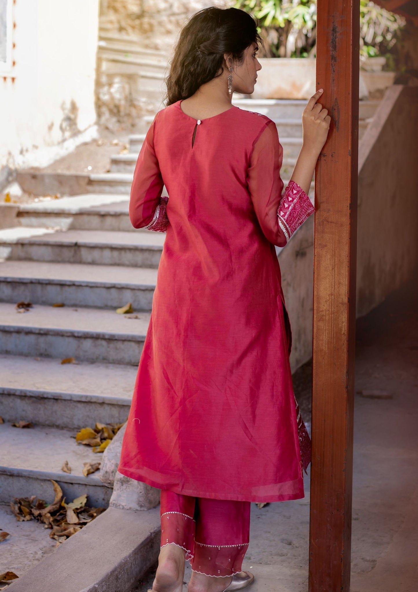 Handwoven Chanderi Kurta with Bottom in Burgundy
